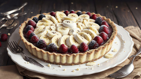 Indulge in Banana Bliss National Banana Lovers Day with a Divine Banana Cream Tart AI Generated.の素材