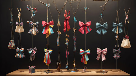 Hanging Elegance A Bow Tie Showcase on National Bow Tie Day AI Generated.の素材