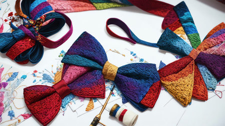 Textured Embroidery Bow Ties on a Lint Roller for National Bow Tie Day AI Generated.の素材