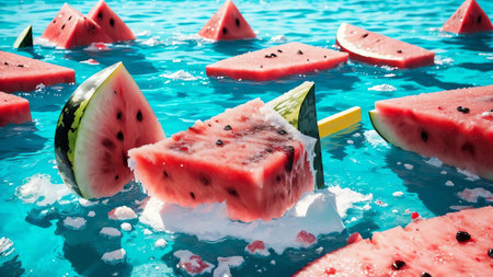 Cooling Bliss A Close Up of the Vibrant Watermelon Slushie AI Generated.の素材