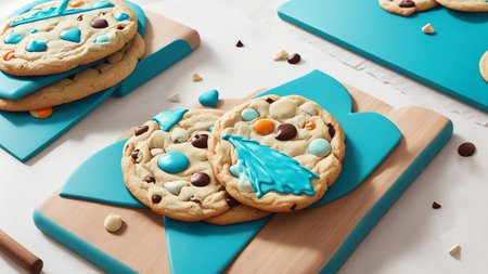Artistic Flair A Delicate Cookie Themed Cutting Board for National Chocolate Chip Cookie Day AI Generated.の素材