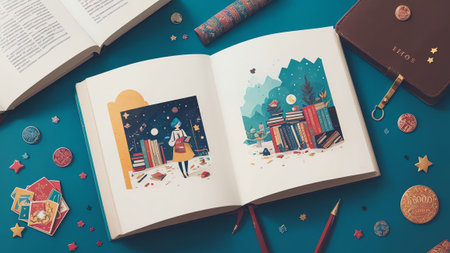 Literary Treasures A Bookish Enamel Pin for National Book Lovers Day AI Generated.の素材