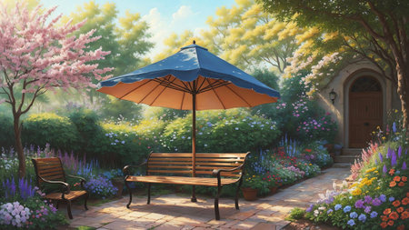 Vibrant Garden Oasis for National Lazy Day AI Generated.の素材