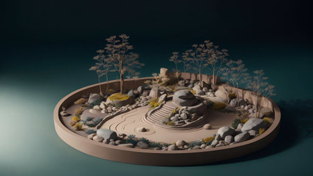 Serene Origami Unfolding the Beauty of a Zen Garden AI Generated.の素材