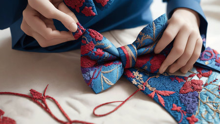 Buttoned Style A Colorful Bow Tie Made of Fashionable Buttons AI Generated.の素材