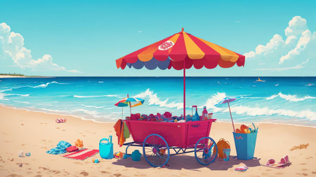 Beach Essentials A Pop Art Tribute to National Beach Day AI Generated.の素材