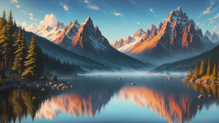 Tranquil Mountain View on National Lazy Day AI Generated.の素材