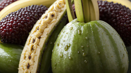 Golden Delight A Captivating Macro Shot of a Ripe Banana AI Generated.の素材