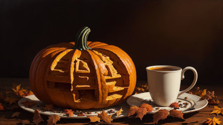 Autumn Bliss Pumpkin Spice Waffles in a Painterly Delight AI Generated.の素材