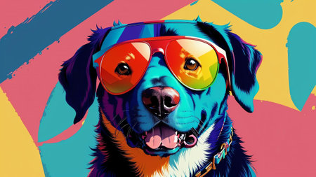 Pawsome Shades Celebrating National Dog Day with a Pop Art Twist AI Generated.の素材