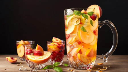 Nature s Refreshment Capturing the Serenity of Peach Infused Water AI Generated.の素材