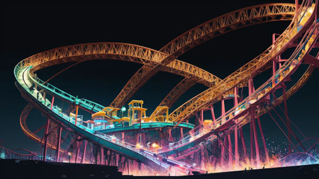Roller Coaster Cart A Vibrant Celebration on National Roller Coaster Day AI Generated.の素材