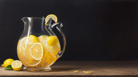 Taste of Sunshine A Captivating Oil Painting of a Lemonade Pitcher on National Lemonade Day AI Generated.の素材