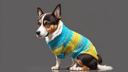 Pawsome Fashion Celebrating National Dog Appreciation Day with a Vibrant Dog Sweater AI Generated.の素材