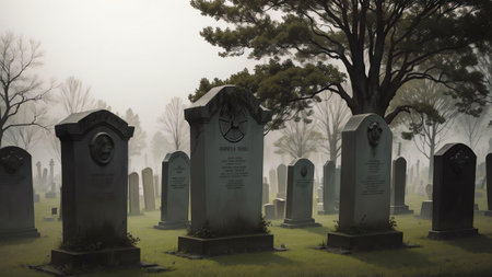 Shadows of the Past Immersing in the Eerie Beauty of Tombstone Decorations AI Generated.の素材