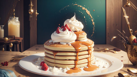 Pancake Palette A Feast for the Eyes on National Pancake Day AI Generated.の素材