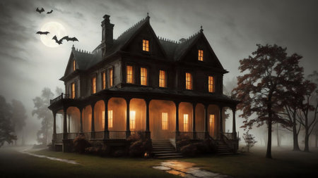 Mysterious Haunted House Secrets of the Shadows AI Generated.の素材