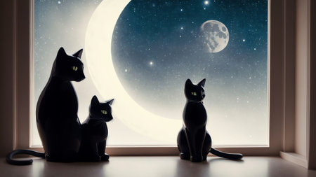 Captivating Black Cat Figurine A Window to Mystery AI Generated.の素材