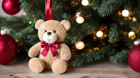 Joyful Teddy Bear Ornament Celebrating National Teddy Bear Day AI Generated.の素材