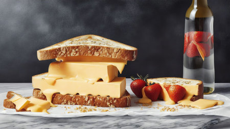 Cheese Wheel Spectacle Celebrating National Cheese Toast Day with a Monument of Flavor AI Generated.の素材