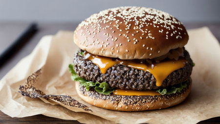 Seeds of Flavor National Double Cheeseburger Day Celebrated with Sesame Seeds AI Generated.の素材