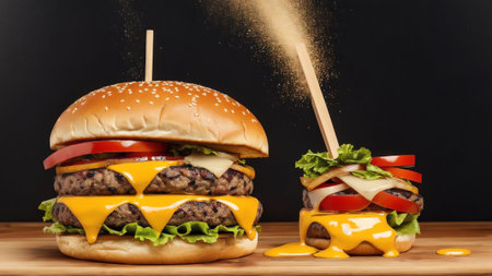 Grill Masterpiece Celebrating National Cheeseburger Day with Artistic Flair AI Generated.の素材