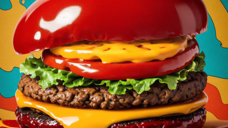 Bold and Tangy Ketchup s Irresistible Charm on a Cheeseburger Celebration AI Generated.の素材