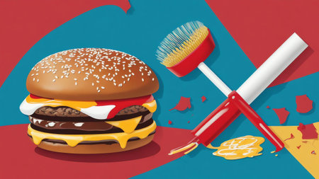 Brushing Flavors A Grill Brush Celebration of National Double Cheeseburger Day AI Generated.の素材