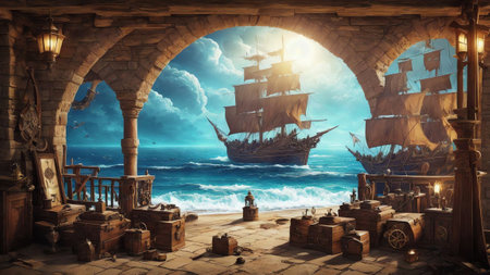 Through the Looking Glass A Mesmerizing Pirate Telescope for Talk Like a Pirate Day AI Generated.の素材