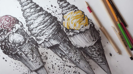 Sugar Cone Serenade A Nostalgic Tribute to National Ice Cream Cone Day AI Generated.の素材