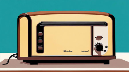Toasted Cheese Delight Celebrating National Cheese Toast Day with a Charming Toaster Illustration AI Generated.の素材