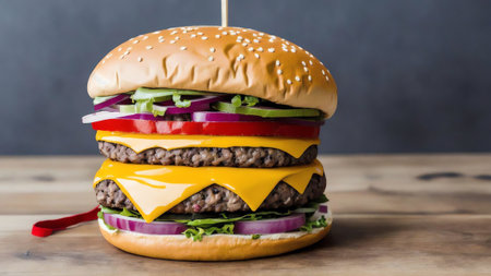 Top off National Double Cheeseburger Day with a Stylish Cheeseburger Hat AI Generated.の素材