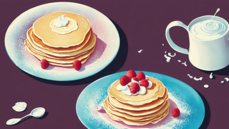 Milky Delights A Nostalgic Journey on National Pancake Day AI Generated.の素材