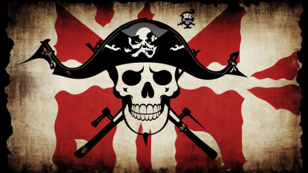 Unleashing the Pirate Spirit The Flying Colors of the Jolly Roger AI Generated.の素材