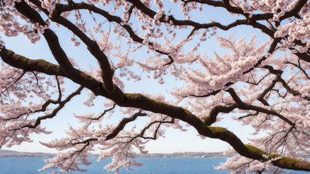 Tranquil Elegance Cherry Blossoms in Bloom for National Cherries Jubilee Day AI Generated.の素材