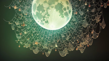 Moonlit Webs An Enchanting Spider Web in the Night AI Generated.の素材