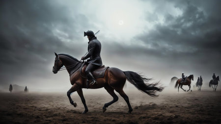 The Fiery Pursuit of the Headless Horseman AI Generated.の素材