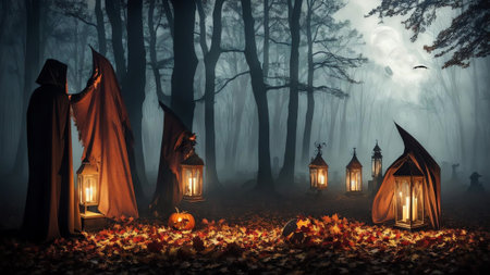 Haunting Halloween Ghost Costume and Bloody Axe AI Generated.の素材