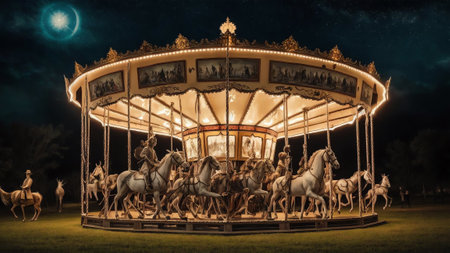 Nightmarish Delights The Twisted Charms of the Creepy Carousel AI Generated.の素材