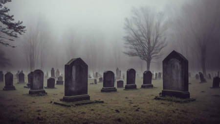 Whispers of the Night A Haunting Tombstone in Moonlit Graveyard AI Generated.の素材
