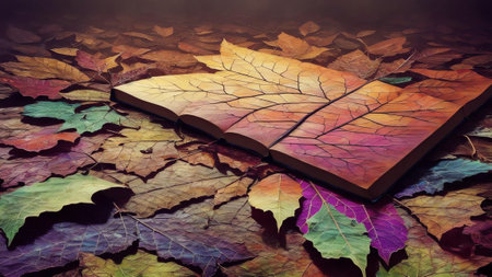 Enchanting Decay A Spellbound Leaf in the Grimoire AI Generated.の素材