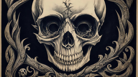 Grim Grin The Intricate Skull in the Shadows AI Generated.の素材
