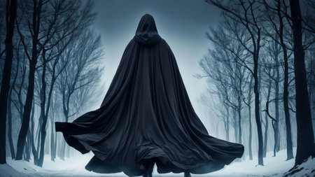 Veiled in Mystery The Enigmatic Hooded Cloak AI Generated.の素材
