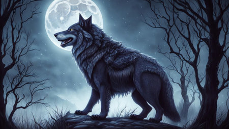Lunar Serenade The Intense Howl of the Werewolf AI Generated.の素材