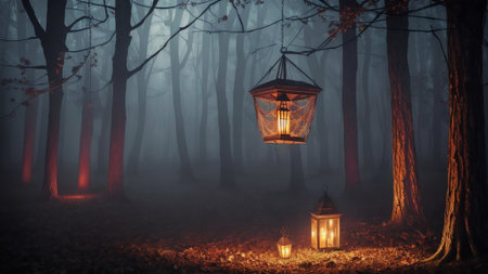 Eerie Spider in Lantern Light AI Generated.の素材