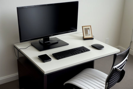 Sleek and Functional A Realistic Computer Desk for AI Generated Productivity.の素材