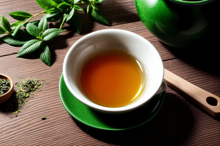 Vibrant and Detailed Green Tea Extract in Realistic Photo AI Generated.の素材