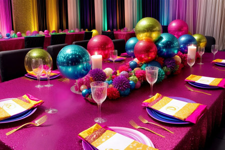 Colorful and Detailed Party Tableware for a Festive Celebration AI Generated.の素材