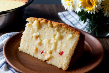 Rustic Temptation A Tantalizing Close up of a Cornbread Cake AI Generated.の素材