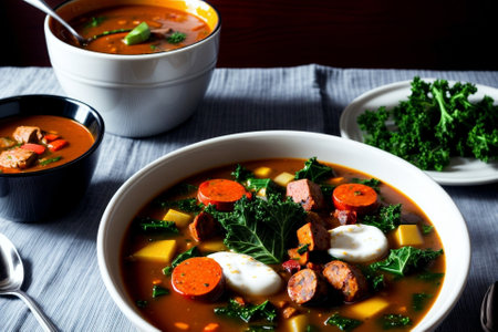 Fusion of Flavors Discover the Perfect Harmony of Kale and Chorizo Soup AI Generated.の素材